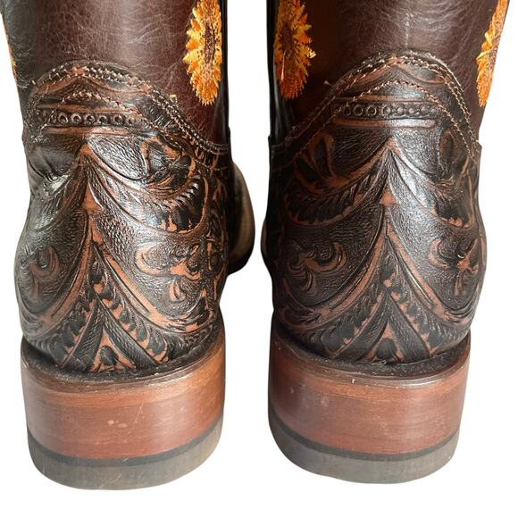 Reywelt Western Boots Embossed Leather Sunflower Embroidery Size 8 Square Toe - Picture 8 of 13